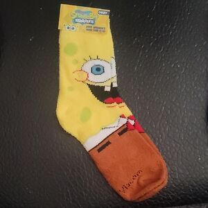 SpongeBob SquarePants Vibrant Yellow and Brown Cozy Fuzzy Warm Sock